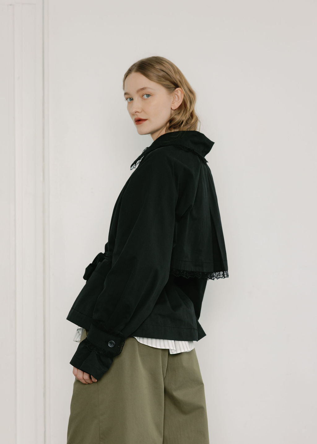 Stockholm Water-Resistant Cropped Trench with Lace Trim - Made in Canada-Jackets and Vests-abronzeage.com