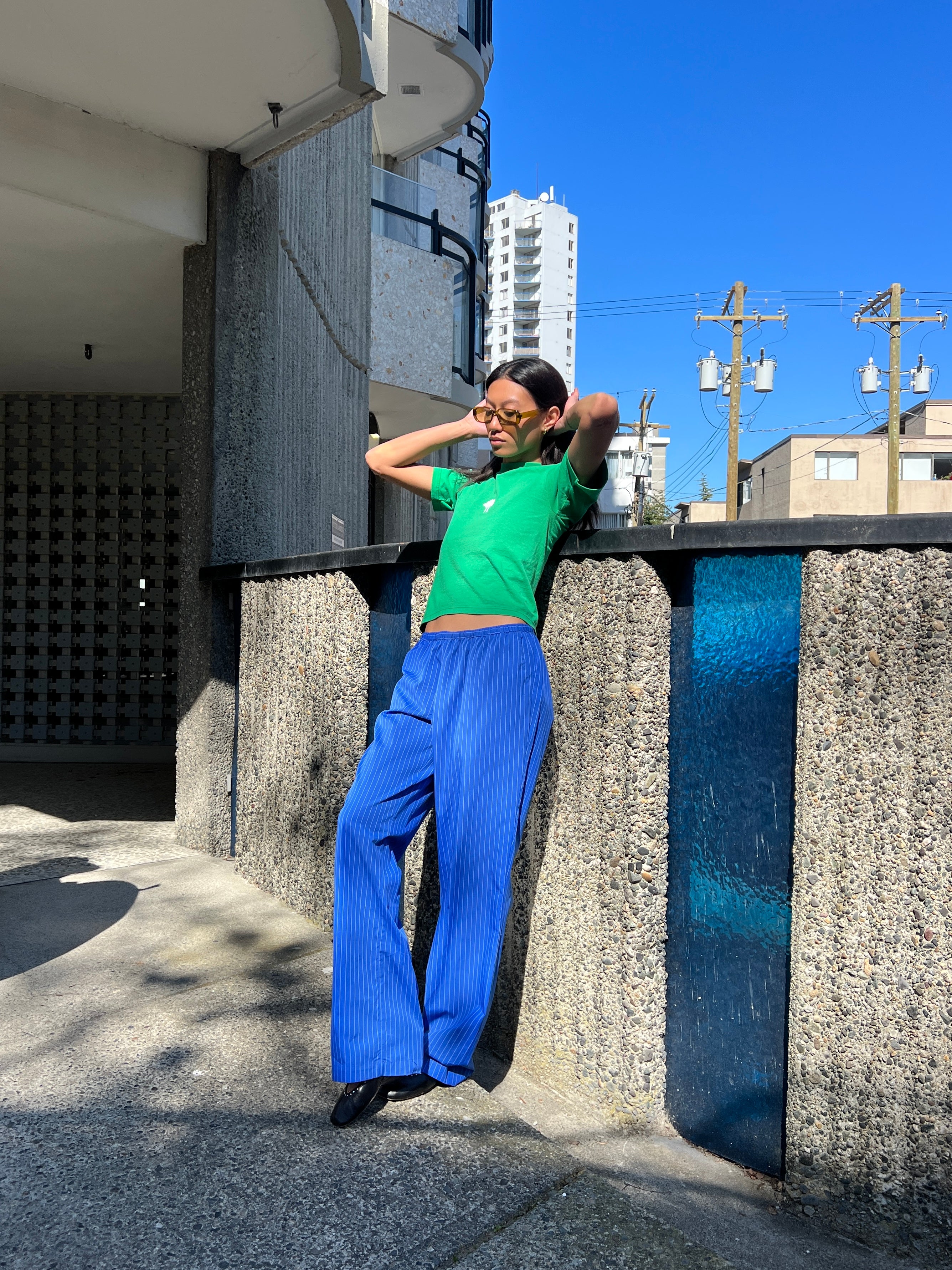 A Bronze Age Street Pant, Mid-Low Rise Drawcord Straight Leg Cotton Pants | Handcrafted in Vancouver Canada-Pants-Blue Miro-XS-abronzeage.com