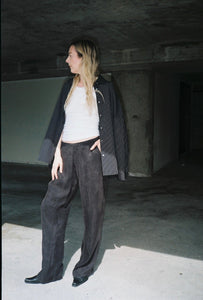 A Bronze Age Street Pant, Mid-Low Rise Drawcord Straight Leg Cotton Pants | Handcrafted in Vancouver Canada-Pants-Crow Cupro-XS-abronzeage.com