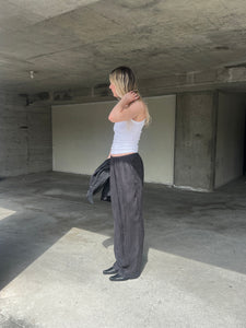 A Bronze Age Street Pant, Mid-Low Rise Drawcord Straight Leg Cotton Pants | Handcrafted in Vancouver Canada-Pants-Crow Cupro-XS-abronzeage.com