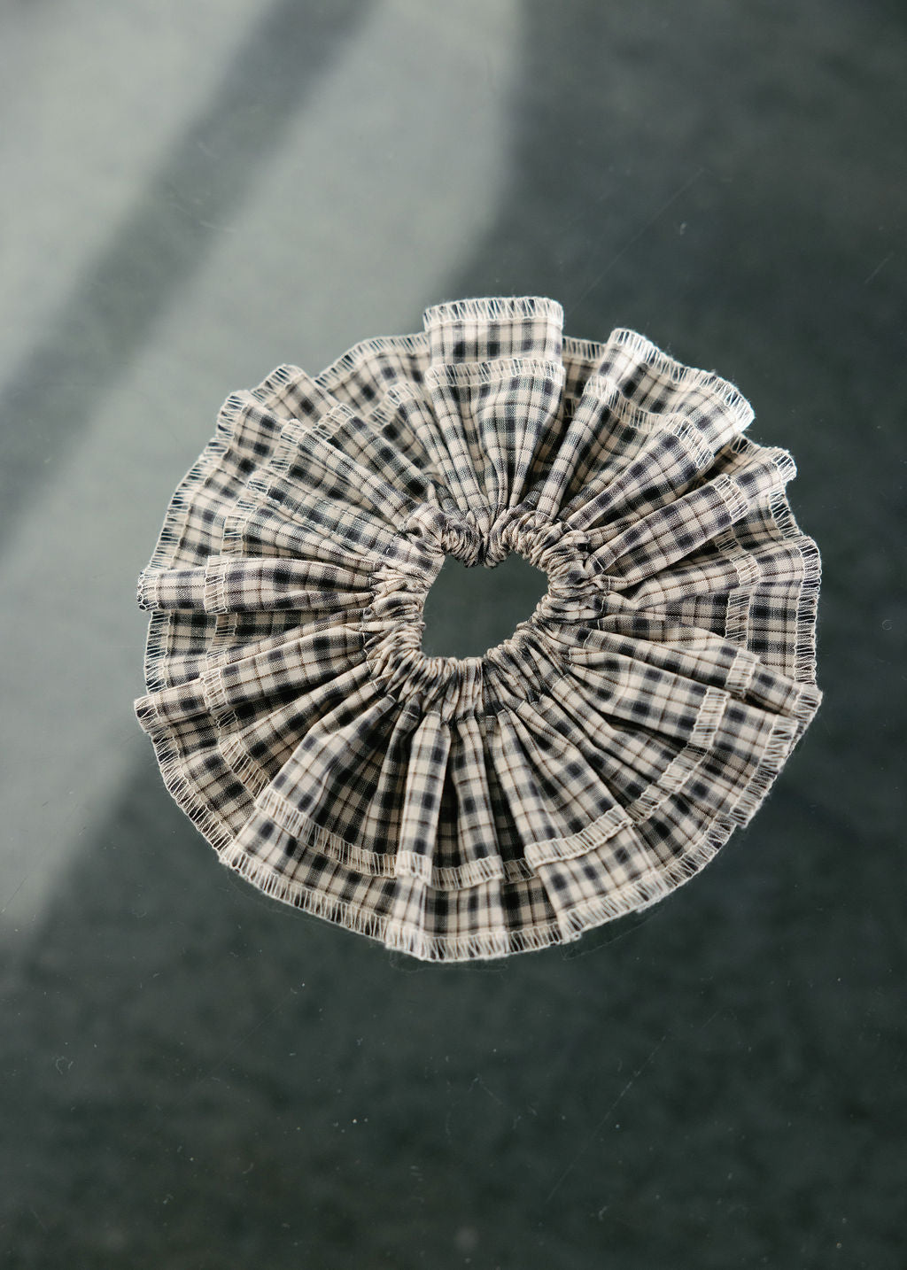 A Bronze Age Suzi Hair Scrunchie, 2 Layered Scrunchie | Made in Canada-Hair-Sandy Plaid-abronzeage.com