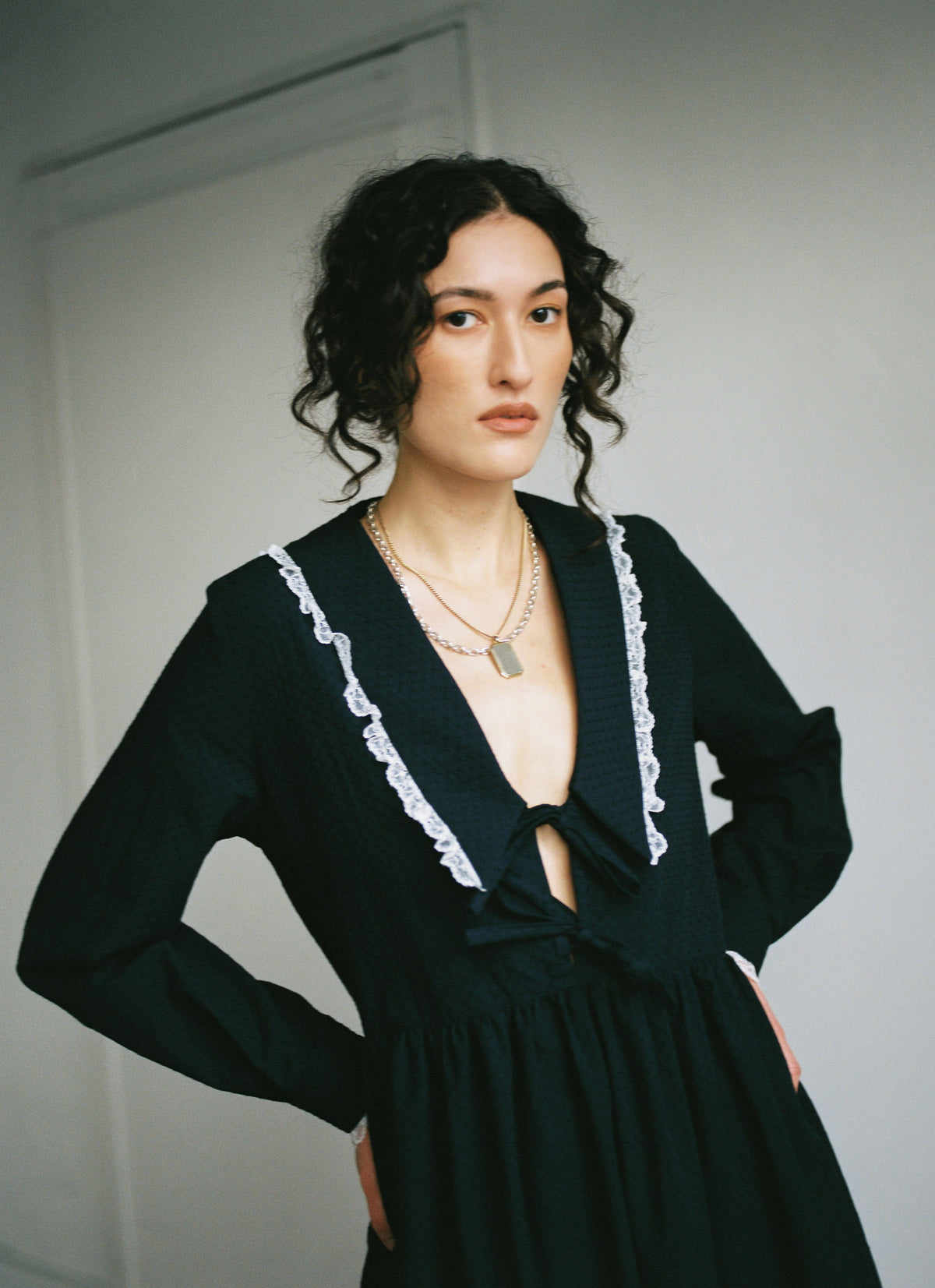 Woolf Long Sleeve Dress with Lace Trim and Sailor Collar | Made in Canada-Dresses-abronzeage.com