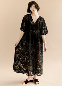 A Bronze Age Zelda Dress, Relaxed Fit Maxi Dress, Canada-Dresses-Black Lanai Lace-XS-abronzeage.com