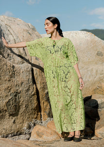 A Bronze Age Zelda Dress, Relaxed Fit Maxi Dress, Canada-Dresses-Lime Lanai Lace-XS-abronzeage.com