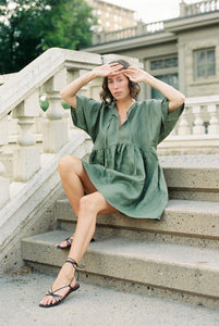A Bronze Age Marlowe Dress, Relaxed Short Tunic Dress, Canada-Dresses-Lichen Linen-XS-abronzeage.com