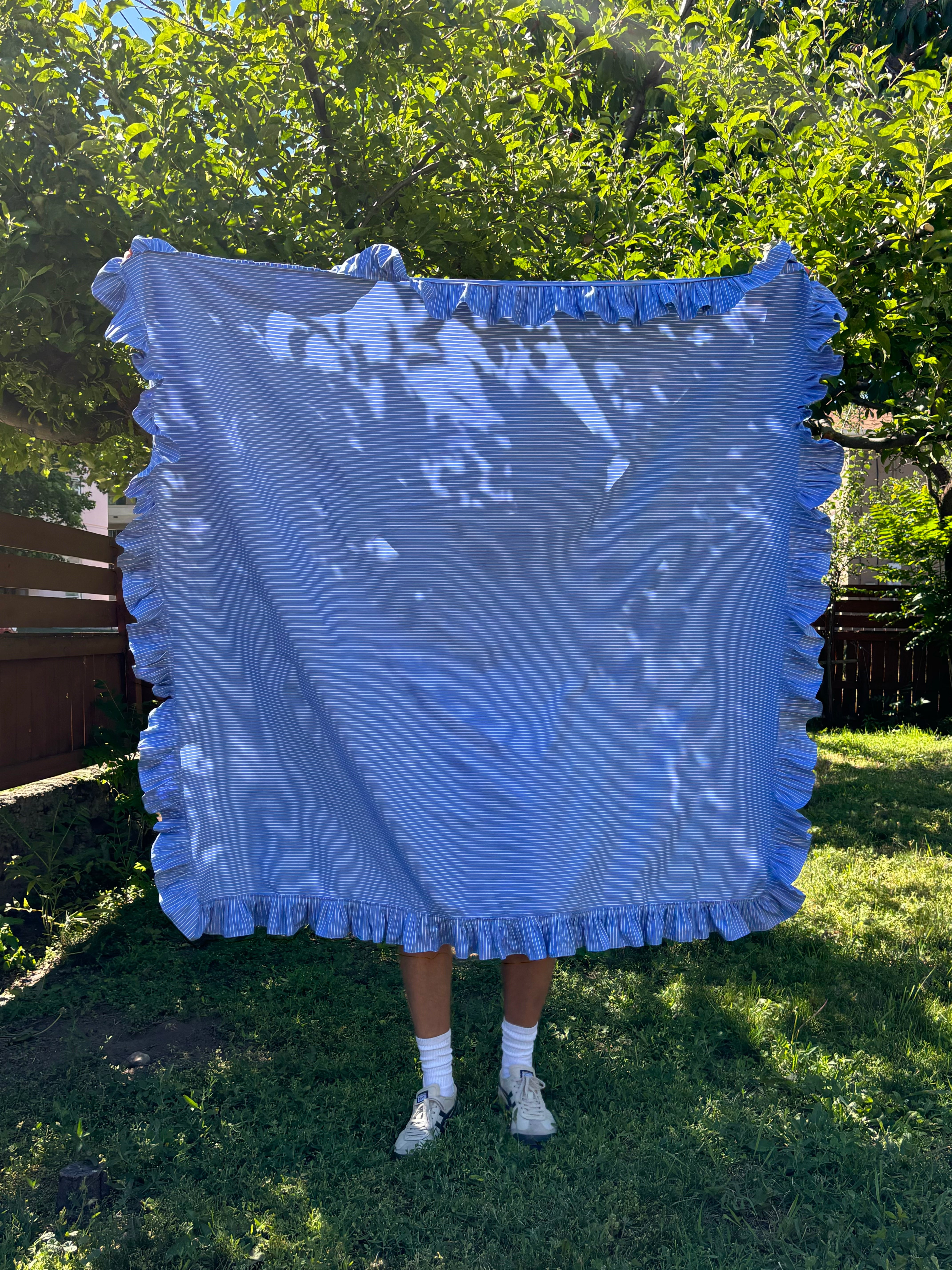 A Bronze Age Croquet Picnic Blanket, Ruffle Trimmed | Handcrafted in Vancouver Canada-Blankets-Porter Stripe-abronzeage.com