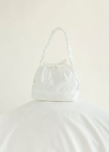A Bronze Age Bridal Amy Purse, White Wedding Evening Bag, Canada-Handbags-Ivory Satin-abronzeage.com