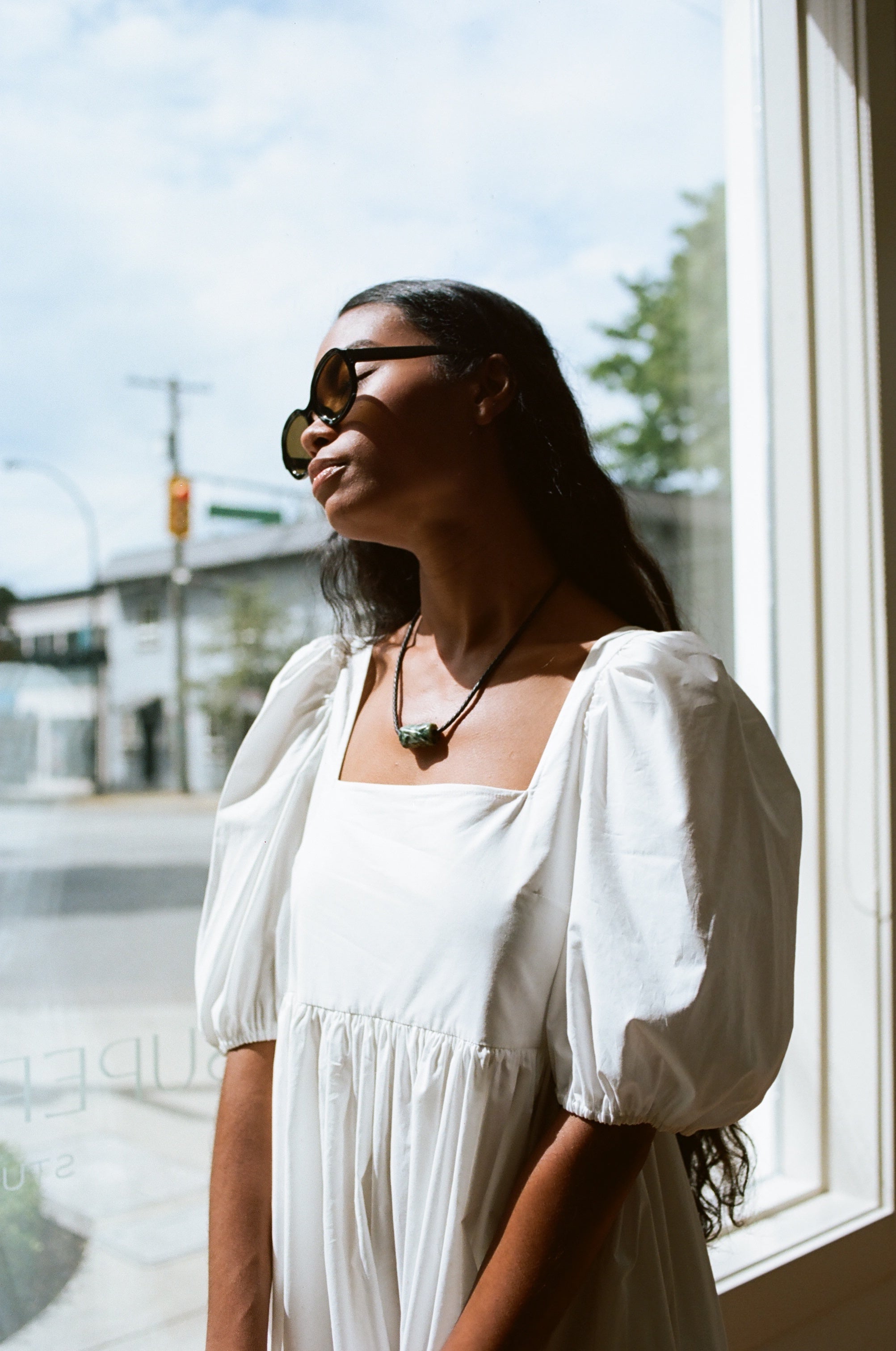 A Bronze Age Serenity Puff Dress, Short Sleeve Cotton Midi, Canada-Dresses-abronzeage.com