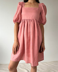 A Bronze Age Manon Mini Puff Dress, Babydoll Dress, Canada-Dresses-Dusty Peach Linen-XS-abronzeage.com