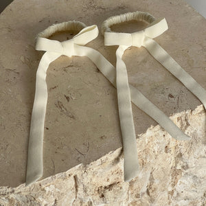 A Bronze Age Beauty Bows, Silk Hair Elastics w/ Bows Set of 2, Canada-Hair-Ivory-abronzeage.com