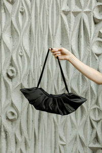 A Bronze Age Babette Bag, Satin Gathered Evening Bag, Canada-Handbags-Black-abronzeage.com