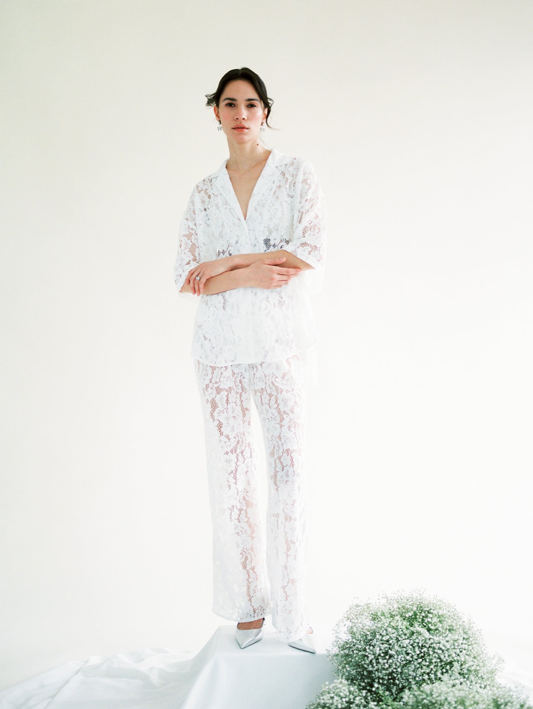 A Bronze Age Lace Lily Pant, Slim Flared Pant, Canada-Pants-Ivory Lanai Lace-XS-abronzeage.com