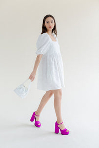 A Bronze Age Manon Mini Puff Dress, Babydoll Dress, Canada-Dresses-White Crinkle Crepe-SML-abronzeage.com