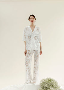 A Bronze Age Lace Romeo Button Down Shirt, Short Sleeve Top, Canada-Tops-Ivory Lanai Lace-XS-abronzeage.com
