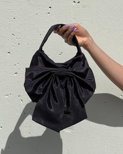 A Bronze Age Sammy Bag with Bow, Top Handle Evening Handbag, Canada-Handbags-Black Moire-abronzeage.com