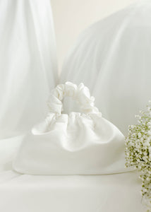 A Bronze Age Halo Mini Satin Bag, Scrunchie Evening Purse, Canada-Handbags-White Satin-abronzeage.com