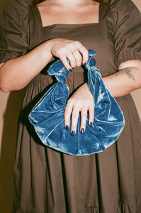 A Bronze Age Velvet Kiku Croissant Bag, Handbag Tie Handle, Canada-Handbags-abronzeage.com