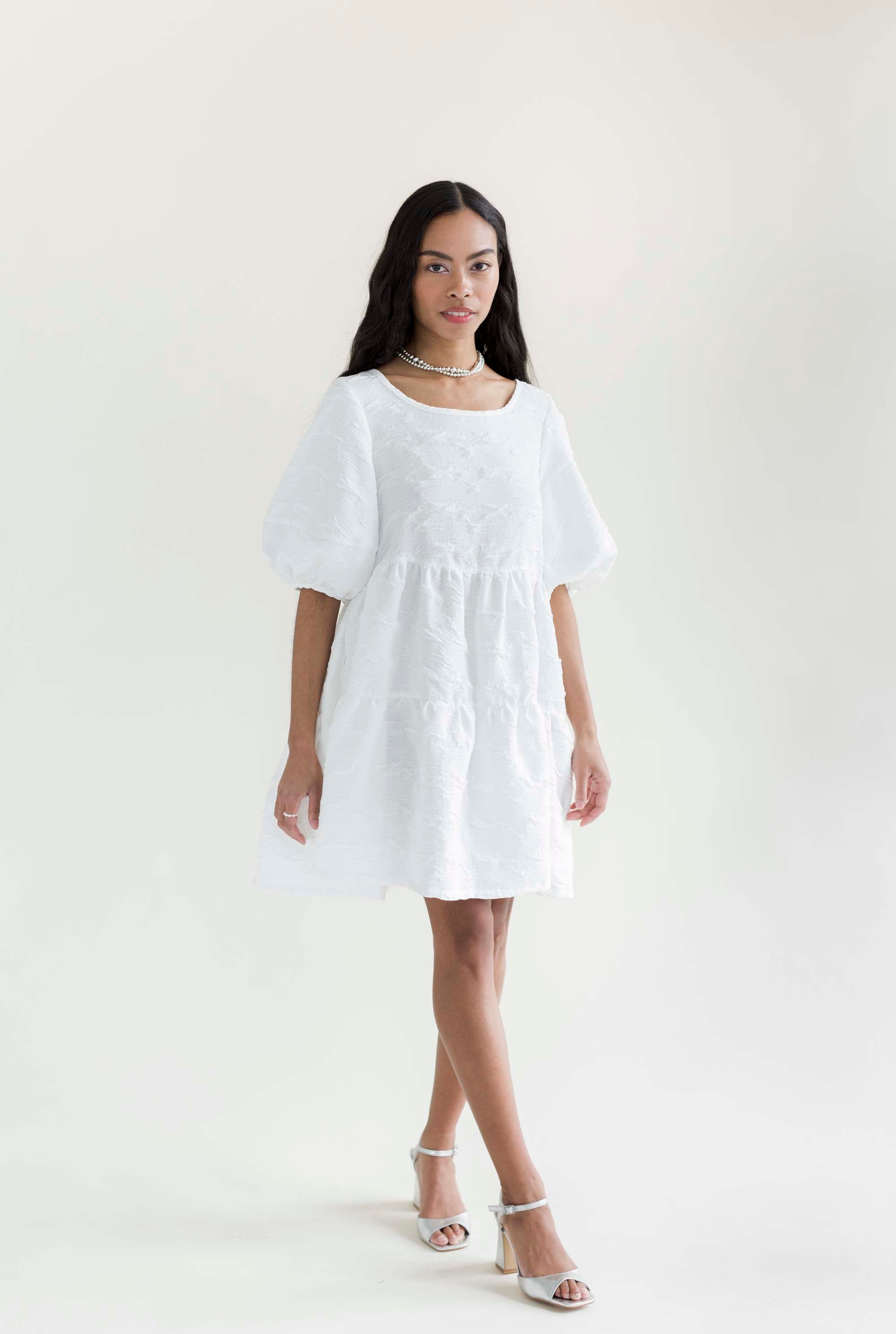 A Bronze Age Nati Dress in Crinkle Crepe, Lantern Sleeve Tiered Dress, Canada-Dresses-abronzeage.com