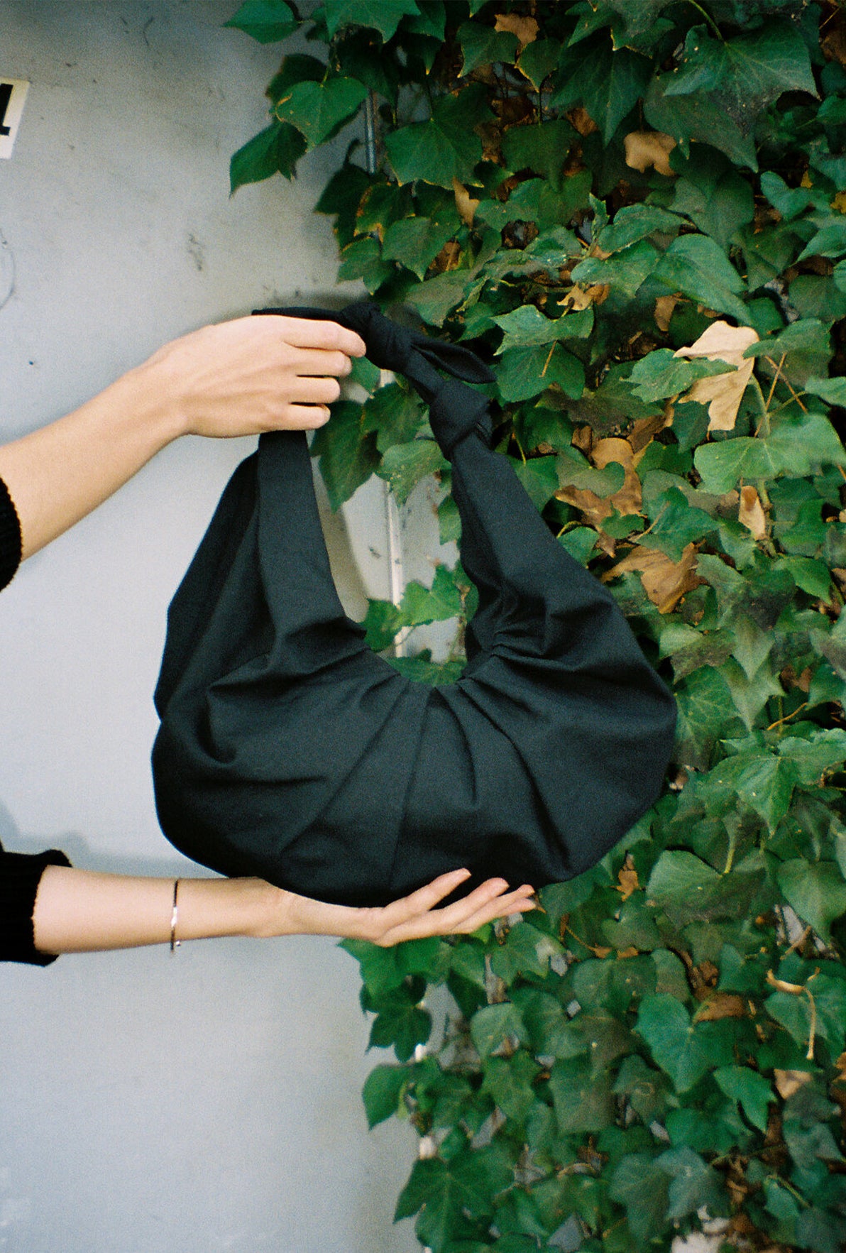 A Bronze Age XL Kimi Croissant Bag in Cotton, Tie Handle Shoulder Bag, Canada-Handbags-Black-abronzeage.com