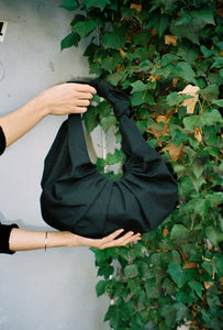 A Bronze Age XL Kimi Croissant Bag in Cotton, Tie Handle Shoulder Bag, Canada-Handbags-Black-abronzeage.com