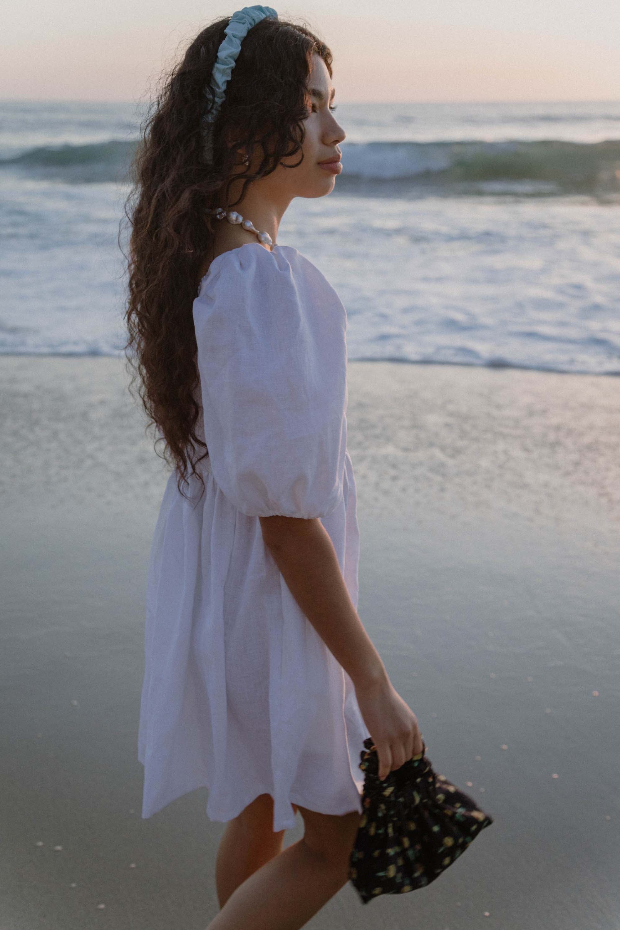 A Bronze Age Nati Dress in Crinkle Crepe, Lantern Sleeve Tiered Dress, Canada-Dresses-abronzeage.com