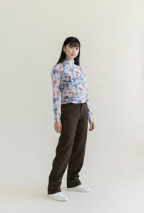 A Bronze Age Julien Fitted Mock Turtleneck, Ruched Seams, Canada-Tops-Mario Printed Mesh-XS-abronzeage.com