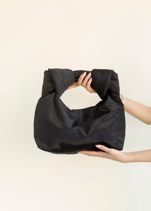 A Bronze Age Bocci Bag, Padded Evening Bag in Taffeta, Canada-Handbags-Black Moire-abronzeage.com