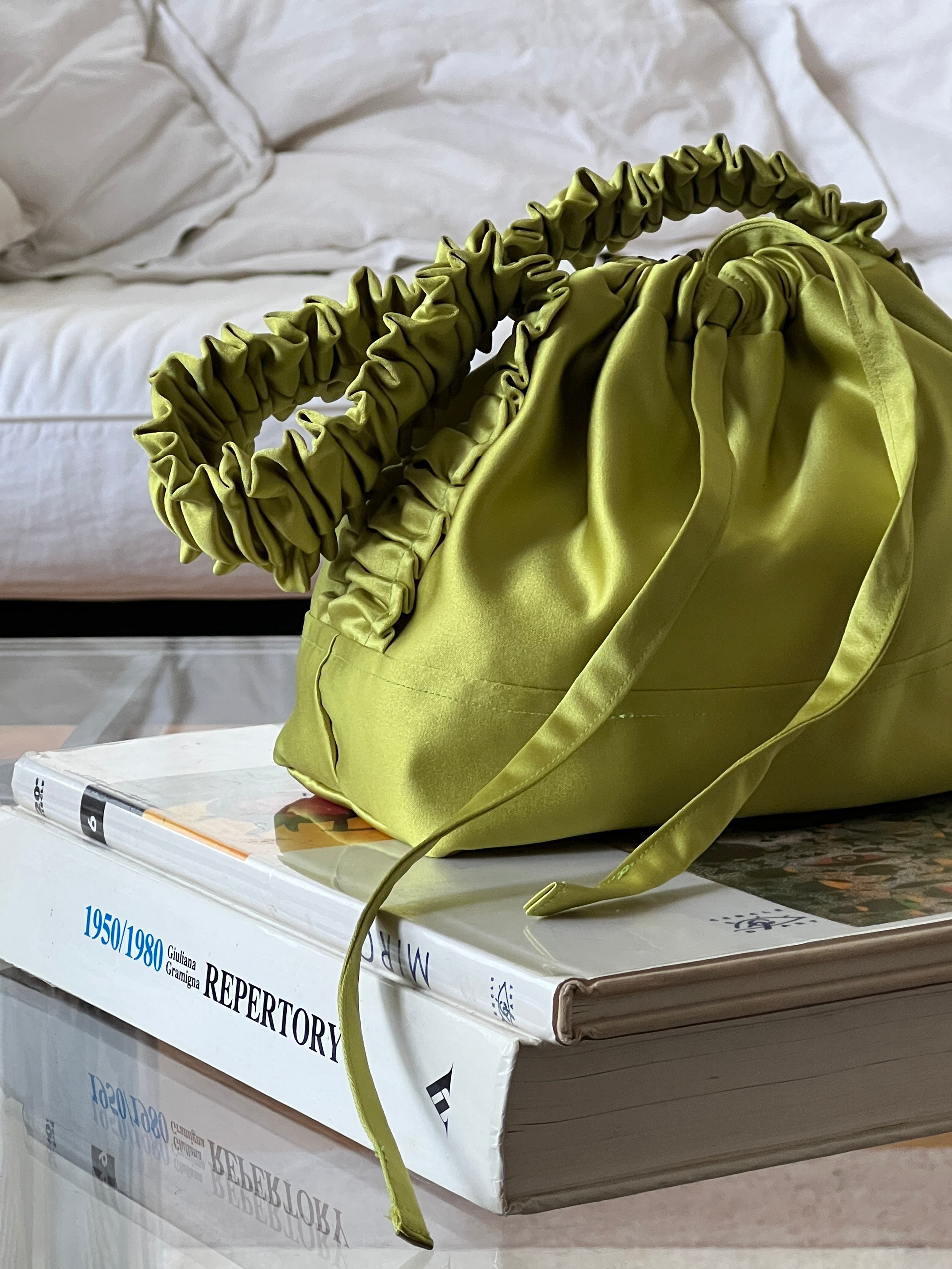 A Bronze Age Amy Purse, Ruffled Handle Satin Evening Bag, Canada-Handbags-Citrus-abronzeage.com