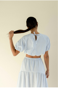 A Bronze Age Rosie Cropped Top, Elastic Hem Short Sleeve, Canada-Tops-abronzeage.com