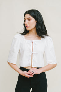 A Bronze Age Harmony Top, Boxy Cropped Blouse, Canada-Tops-White-XS-abronzeage.com