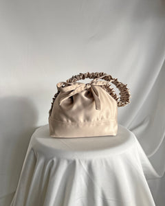 A Bronze Age Amy Purse, Ruffled Handle Satin Evening Bag, Canada-Handbags-Champagne-abronzeage.com