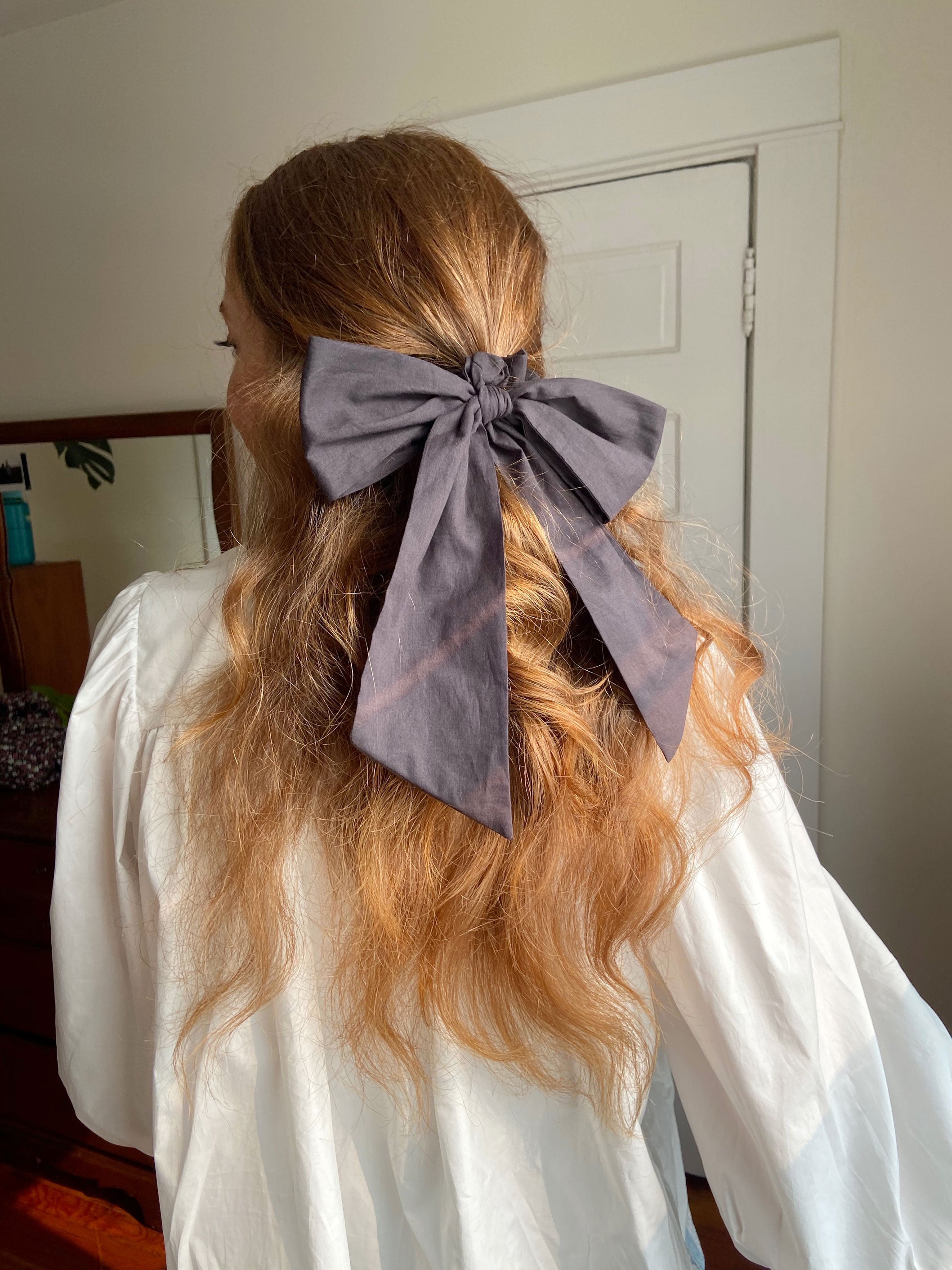 A Bronze Age Florence Hair Bow, Oversized Hair Scrunchie, Canada-Hair-Coal Voile-abronzeage.com
