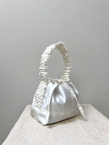 A Bronze Age Amy Purse, Ruffled Handle Satin Evening Bag, Canada-Handbags-Ivory-abronzeage.com