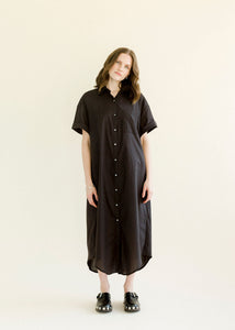 A Bronze Age Bruno Oversized Shirt Dress, Button-Down Midi Dress, Canada-Dresses-Coal Voile-XS-abronzeage.com