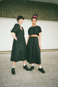 A Bronze Age Rosie Cropped Top, Elastic Hem Short Sleeve, Canada-Tops-Black Crinkle Crepe-SML-abronzeage.com
