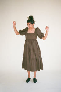 A Bronze Age Serenity Puff Dress, Short Sleeve Cotton Midi, Canada-Dresses-Umber-XS-abronzeage.com