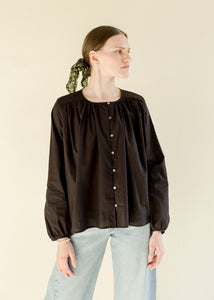 A Bronze Age Easy Blouse, Round Neck Relaxed, Canada-Tops-Coal-XS-abronzeage.com