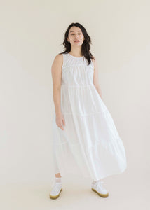 A Bronze Age Gigi Sleeveless Dress, Tiered Midi Dress, Canada-Dresses-White Cotton-XS-abronzeage.com