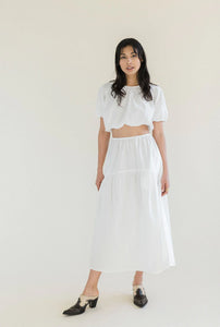 A Bronze Age Field Skirt, Midi Skirt Elastic Waist, Canada-Skirts-White Cotton-XS-abronzeage.com