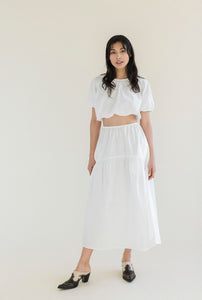 A Bronze Age Field Skirt, Midi Skirt Elastic Waist, Canada-Skirts-White-XS-abronzeage.com