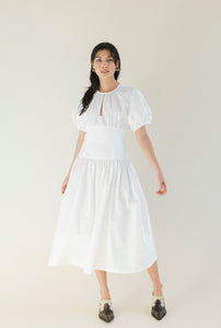 A Bronze Age Drea Dress in White, Lantern Sleeve Midi, Canada-Dresses-abronzeage.com