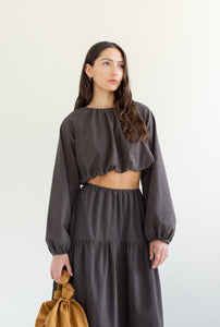 A Bronze Age Agnes Top, Cotton Balloon Sleeved Cropped Top, Canada-Tops-abronzeage.com
